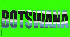 Botswana country lettering word text with flag waving animation on green screen 4K. Chroma key background Stock Video