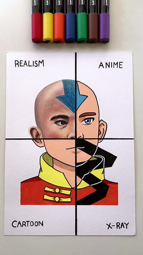 Drawing Aang in 4 Different Art Styles | X-RAY Anime