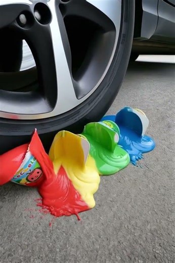 Car vs 4 Cocomelon Yogurt Cups | Colorful Creamy ASMR Crush