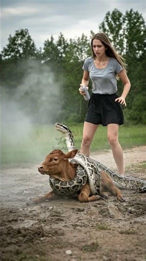 👉 Emotional Rescue Story: Girl Saves Baby Cow from Giant Python 🐍🐄#shorts