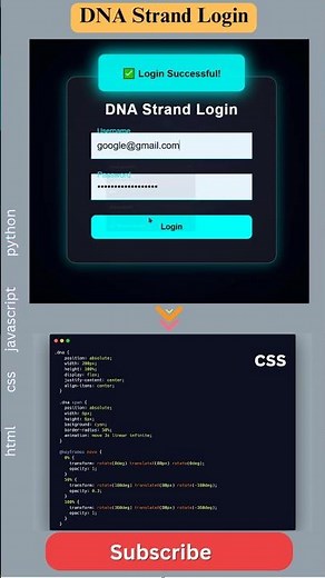 DNA Strand Login Effect | Glass UI + Success Popup 💻 #UIAnimation #FrontendDev #Shorts
