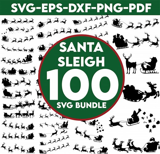 Santa's Sleigh Svg, Christmas Svg, Instant Download, Santa's Sleigh Reindeers Svg, Reindeer Svg, Flying Santa Sleigh Svg,xmas Svg,dxf - Etsy