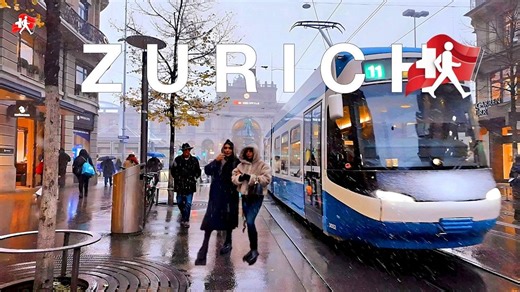 【4K60帧】放松解压：瑞士苏黎世下雪天街景漫步 241127 | 作者：Swiss Walker