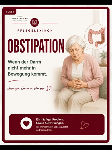 Obstipation erkennen – Verstopfung in der Pflege richtig einschätzen 📝 Beschreibung: Obstipation gehört zu den häufigsten Problemen im Pflegealltag – wird aber oft unterschätzt. Dabei kann eine Verstopfung die Lebensqualität massiv beeinträchtigen und sogar gefährlich werden. 🩺 Was ist eine Obstipation? Von einer Obstipation spricht man, wenn der Stuhlgang 👉 zu selten 👉 zu hart 👉 oder nur unter starkem Pressen möglich ist. ⚠️ Typische Ursachen: • Bewegungsmangel • Flüssigkeitsmangel • balla