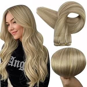 Full Shine 24 Inch Hair Extensions Real Human Hair Sew In Human Hair Extensions Color Dark Blonde Mix Platinum Blonde Human Hair Weft Extensions Sew In Extensions Remy Hair 105G