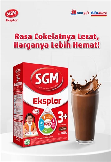 SGM Eksplor 3 Cokelat rasanya lezat, harganya hemat! ❤️ Nutrisinya juga lebih lengkap dengan Zat Besi 5x, DHA 100% lebih banyak, dan Minyak Ikan Tuna untuk dukung si Kecil lebih cepat tanggap. Langsung borong sekarang di Alfamart sebelum kehabisan! 🛒 #SGM #SGMEksplor #AkuAnakSGM #PromoSusu