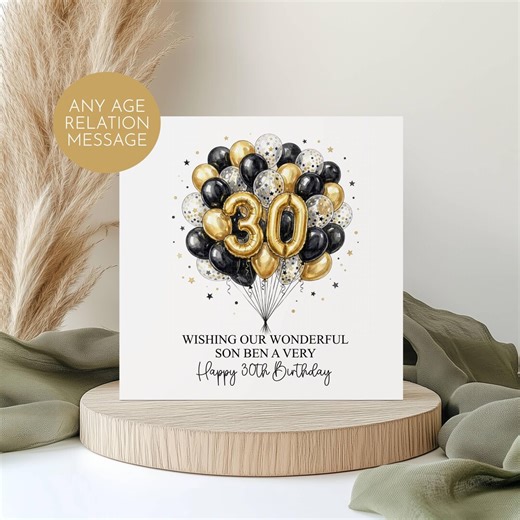 Personalized Son 30th Birthday Card: Custom Age Message Black and Gold for Him 3042 - Etsy