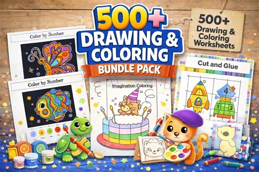 500  Kids Coloring Pages | Drawing, Dot-to-dot, Color by Number (PDF Files) - Etsy