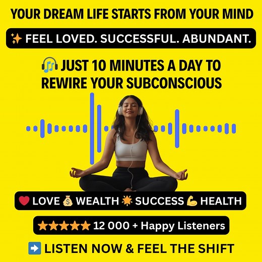 😍 You don’t have to chase Love, Money, or Peace anymore. Your mind already knows how to attract them ➜ it just needs a little rewiring. Just plug in your earphones for 10 minutes a day, and let the audio shift your entire energy. People say they started feeling lighter, luckier, and finally… enough. ❤️ Love. 💰 Wealth. 🌟 Success. 💪 Health. All from simply listening ➜ no effort, no rituals. 🎧 Tap Listen Now ➜ and feel your reality change. | Minds Programing