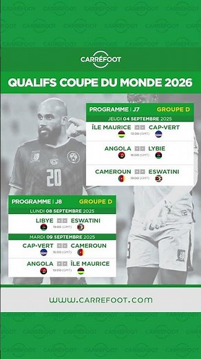 Programme des matchs – Qualifications Coupe du Monde 2026