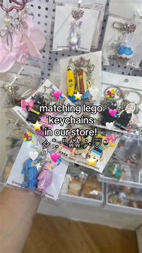 Cerisé Bagels ཻུ۪۪♡ | accessories/curated thrift on Instagram: "our matching lego keychains! 🌸😆‼️ — 🌟Golden Landmark #02-42, by the escalator (Nearest MRT: Bugis) 🌟 12.30-7.30pm daily - #bracelets #friendshipbracelets #beadedaccessories #cottagecore #coquette #phonecharm #batman #sanrio #beadednecklace #necklace #fairycore #bagcharms #smiski #kawaii #trinkets #necklace #bagcharm #charmbracelet #y2k #trinketgirl #matchingkeychains #spiderman #bagcharms #trinkets #legokeychains #vintage #lego"