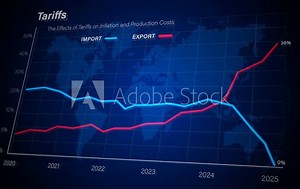 Economic graph showing tariffs impact on import and export costs from 2020 to 2025 with rising and falling trend lines, ideal for finance, trade, and global economy topics. Stock Video