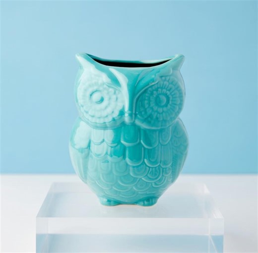 Turquoise Ceramic Owl Utensil Holder Shabby Chic Kitchen Crock - Etsy