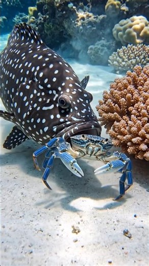Comet Grouper vs. Blue-Spotted Crab – False Eye Ambush! #shorts
