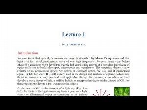 MOp Lecture 01 Ray Matrices