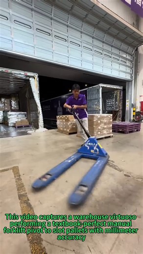 56K views · 218 reactions | Pallet Jedi Master Manual Forklift Precision Trick Shot! True mastery transforms ordinary tools into instruments of grace. This video showcases a warehouse expert executing a flawless manual forklift pivot to slot pallets with millimetre accuracy. #PalletJedi #ForkliftSkills #WarehouseMastery #PrecisionWork #ManualForklift #TrickShot #PalletPlacement #SkillfulOperation | Safety 1st Forklift Training | Facebook