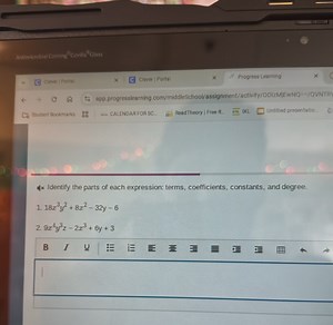 Identify the parts of each expression: terms, coefficients, con... | Filo