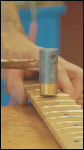 G&L Custom Shop Grant installing frets in a flamed roasted maple neck 👌 #glguitarscustomshop #glguitars #customshop #customshopguitar | G&L Musical Instruments