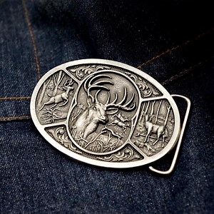 Vintage Oval Deer Belt Buckle: Silver & Gold Hunting Gift - Etsy