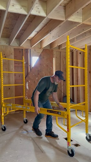 Can’t believe this is a thing, a motorized scaffolding. I saw this Climb-N-Go from @metaltechscaffold at IBS last year and instantly said I needed it for the renovation. Not having to get off a Scaffold to move is a huge time saver. We can put out materials on the scaffolding and use the joystick to drive around the house. Its already a huge hit on the job site and contractors are playing rock paper scissors to see who uses it for the day. This is a game changer for me right now and can’t wait t