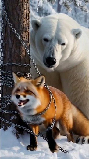 Polar Bear vs Chained Fox | Intense Wildlife Encounter in Snowy Forest (Ultra Realistic 8K)