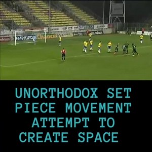 This is certainly an unorthodox approach to a set piece. Although it doesn't come off here the approach to create space is interesting. Anyone who has played the game will know how difficult those group circles can be to defend against. Perhaps starting a bit too far out here? | Football Training Drills/Session Plans