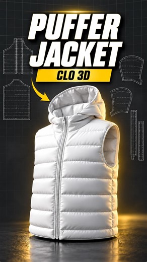 Cteating a hooded puffer jacket in CLO 3D. #shorts #3dclothing #fashion