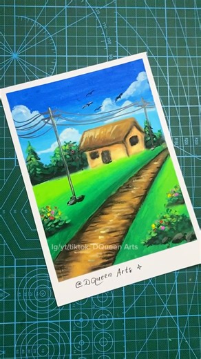 How to draw a house using oil pastels EASY 🏡 #art #drawing #drawingtutorial #howtodraw #dqueenarts