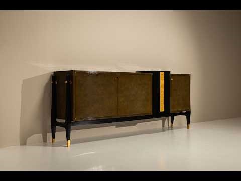 Unique Raphaël Raffel Sideboard in Green and Black Beka Lacquer and Gold Leaf, France 1960s