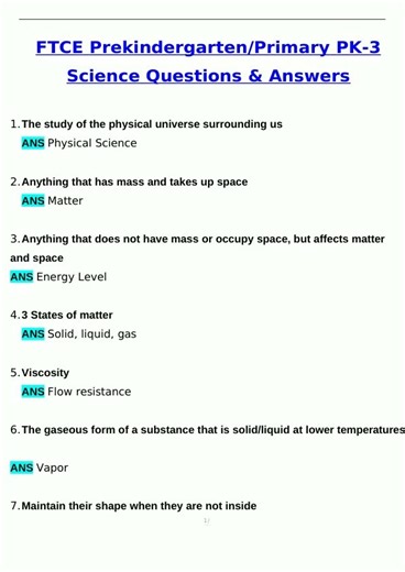 FTCE PrekindergartenPrimary PK3 Science Exam Latest 2025 Actual Questions Verified Answers 2025 20