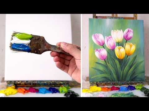 Easy Tulip Painting | STEP by STEP Acrylic Painting #114