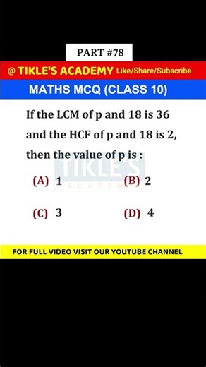 MATHS MCQ 78 (CLASS 10th) #shorts #maths #tiklesacademyofsuccess