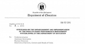 DepEd Order No. 2 s. 2015 : Guidelines on the Establishment and Implementation of the Results-Based Performance Management System (RPMS) in the Department of Education