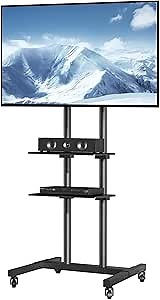 VEVOR Mobile TV Cart for 32 to 70 inch TVs, Height Adjustable Portable TV Stand with Wheels and Double Tray for Audio-Visual Devices, Rolling TV Stand for Living Room