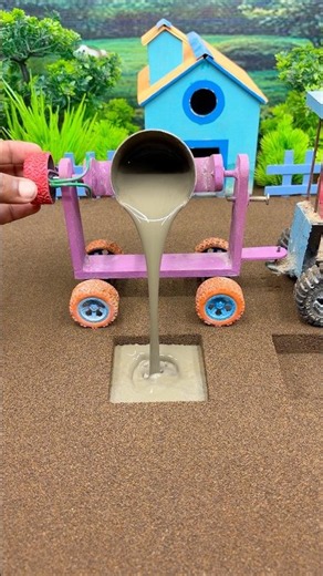 🚜 Real Working Mini Tractor Casting a Perfect Cement Pillar 🏗️ Amazing DIY #shorts #218
