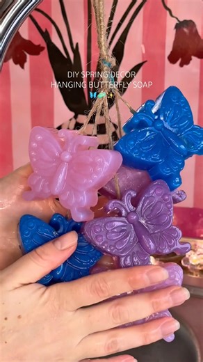 DIY SPRING DECOR HANGING BUTTERFLY SOAP 🦋🫧 #soapmaking #diysoap #springdecor #soapcutting