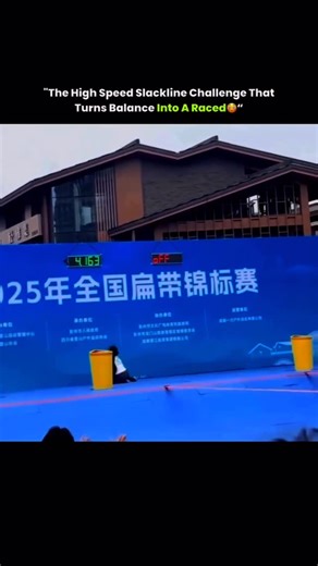 @factscheck76 on Instagram: "Slackline speed racing is one of China’s most intense and visually surprising balance sports. Athletes sprint across a narrow, tensioned slackline that shakes under every step, forcing them to rely on perfect coordination, core strength, and lightning-fast footwork. Unlike normal slacklining, where the goal is stability or tricks, this version is a pure race-speed, balance, and recovery happening all at once. Every step sends the line oscillating, and the athlete mus