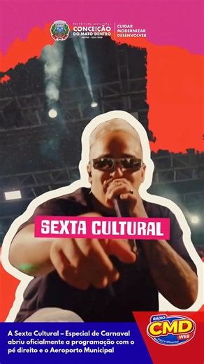 Rádio Cmd Web on Instagram: "A Sexta Cultural – Especial de Carnaval abriu oficialmente a programação com o pé direito e o Aeroporto Municipal ficou completamente tomado pela alegria do nosso povo! 💥🎭 Foi uma noite de muita música, energia e emoção com: 🎺 Banda Imaculada Conceição 🥁 Sambacana 🎤 Turma do Pagode"