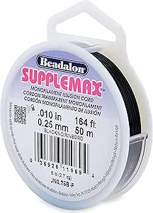 Beadalon SuppleMax Illusion Beading Cord, 0.25 mm / 0.010 in, Black Monofilament, 50 m / 164 ft