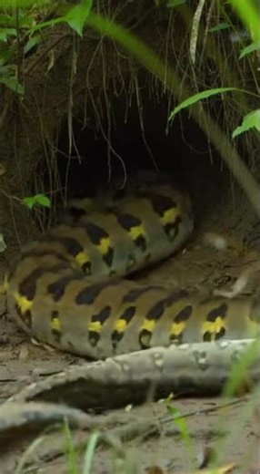 Anaconda Ambushes Giant Lizard from Tunnel 🐍🦎 #Anaconda #AmazonRainforest #Wildlife #Nature