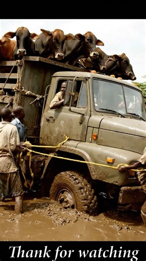 Truck Loaded With Cows Sinks Deep Into Mud — Villagers Rush to Help!#shortvideo