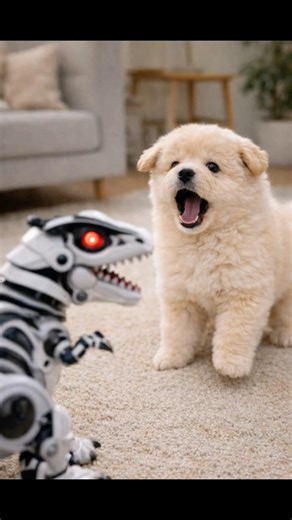 난생처음 로봇을 본 아기 강아지의 현실 반응 😱 #shorts