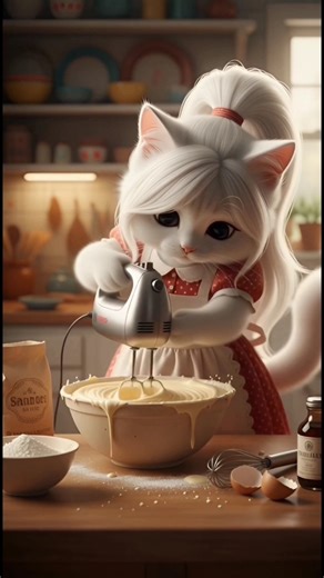 Cute Kitty Making A Cake 🍰 | ASMR Cooking #cat#aivideo