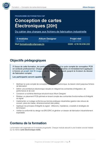 🎯 PLAN DE LA FORMATION – Conception de PCB avec Altium Designer (20H) 💡 Une formation structurée en 6 modules progressifs avec un projet réel fil rouge (de l’idée jusqu’aux fichiers… | Halim KACEM CSF