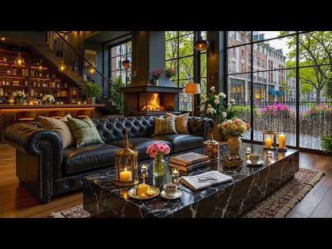 Spring Jazz Ambience in a Cozy Coffee Shop ☕ Soothing Jazz Piano & Soft Rain Sounds for Focus, Calm