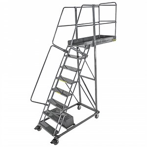 Ballymore CL-7-28 Perforated 7-Step Heavy-Duty Steel Rolling Cantilever Ladder with 70" Platform Height, 28" Overhang, and 67" Vertical Clearance