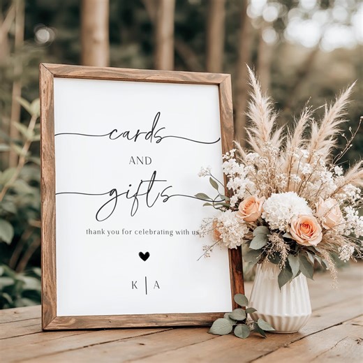 Wedding Cards & Gifts Sign: Custom Monogram Initials, Editable Canva Template (digital Download)