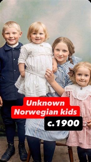 Bringing History To Life on Instagram: "A studio portrait of four siblings photographed in Reine, likely in the early 20th century. One boy and three girls are carefully arranged, a common practice meant to show order, care, and family unity. The seated girl holds the youngest, while the other two stand close, creating a quiet sense of protection and responsibility among the children. Their clothing speaks clearly of the time. The boy wears a dark, formal suit, signaling the expectation of matur