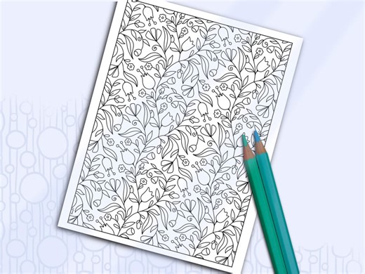Nature Coloring Page, Hand Drawn Leaves and Bulbs, Botanical Garden Digital PDF - Etsy