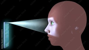 Face recognition , biometric verification and scanning. 3d animation.Sold surface 3d face. Profile view